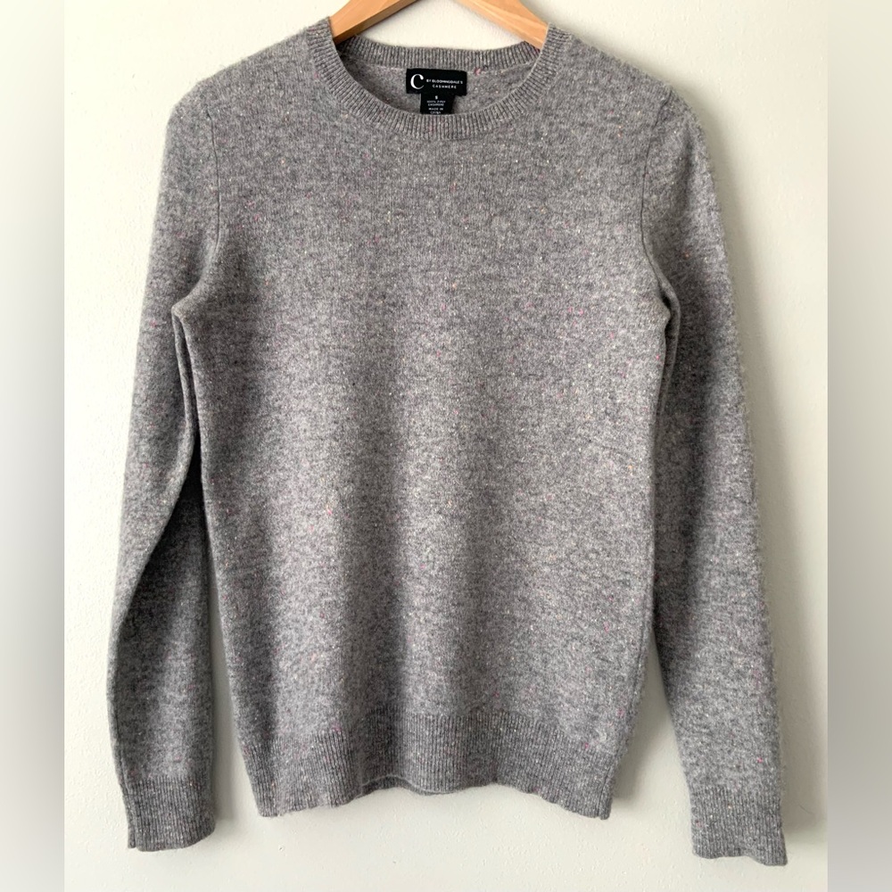 C by Bloomingdale's Woman's Cashmere Sweater Speckled Tweedy Donegal Gray Sz S